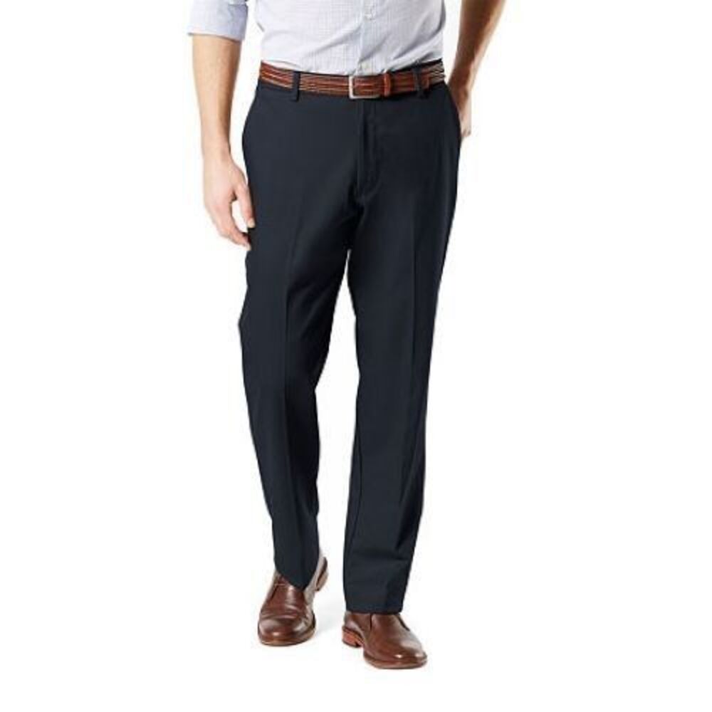 Dockers Signature Khaki Pants Mens 36x29 Navy Blue Lux Cotton Stretch NEW